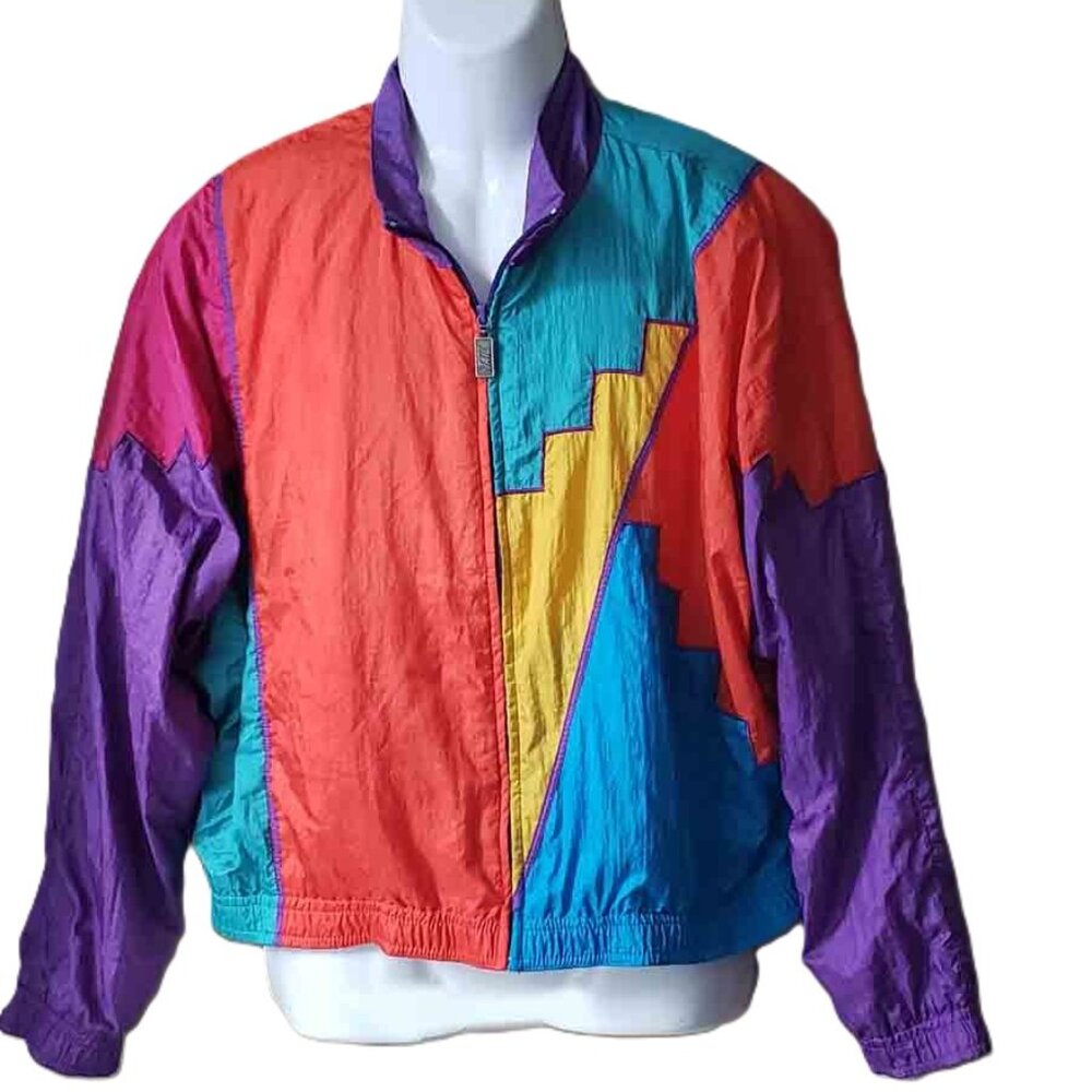 Vintage 80s TAIL Tennis Colorful Windbreaker Jacket Multicolor Women's Size L